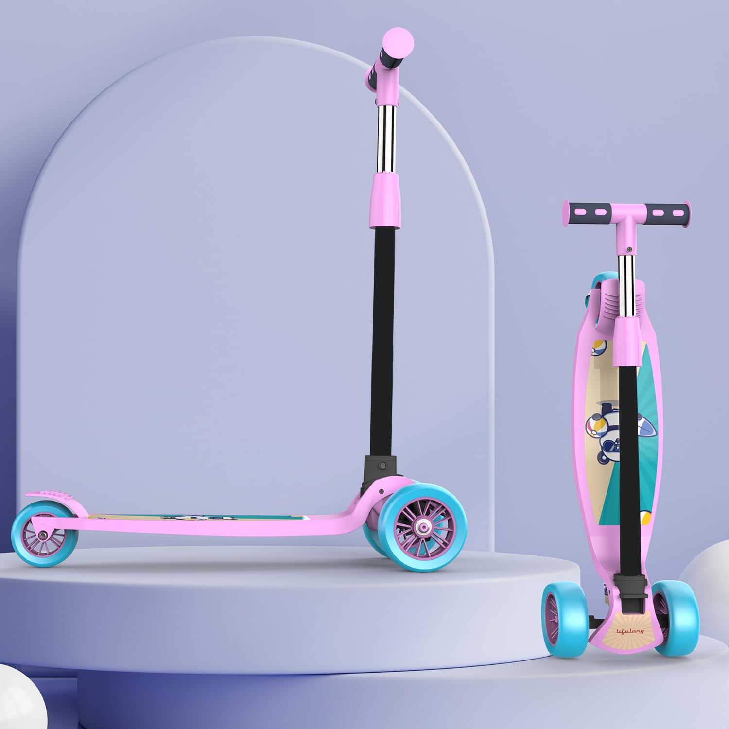  Click to see full view Product Image Product Video 4 VIDEOS Product Image Product Image Product Image Product Image Product Image2+  Ask Rufus  What colours is it available in?   Does it have adjustable handlebars?   Is it easy to store?   Ask something else Lifelong LLKS03 Foldable Kick Skating Cycle| Skate Scooter for Kids(Max User Weight: 50Kg) Kids Scooter (Pink, Blue)