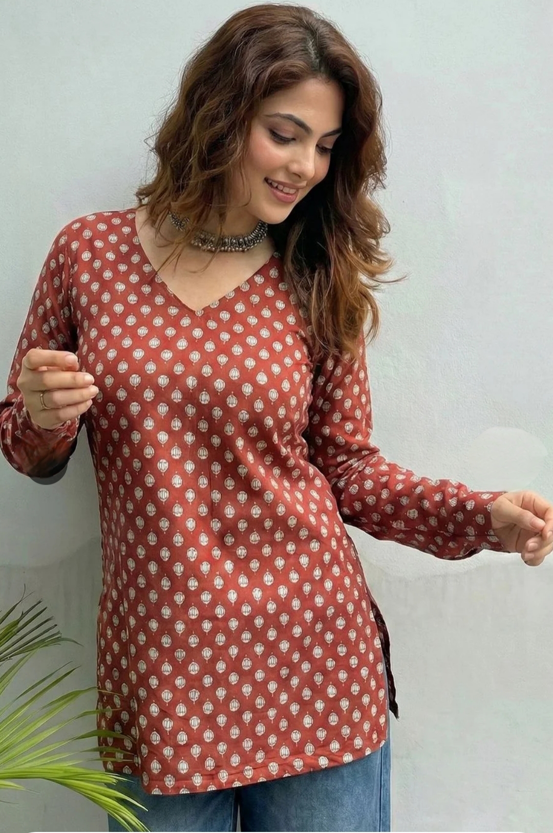 Anouk Mirage Red Cotton Floral Printed Kurta