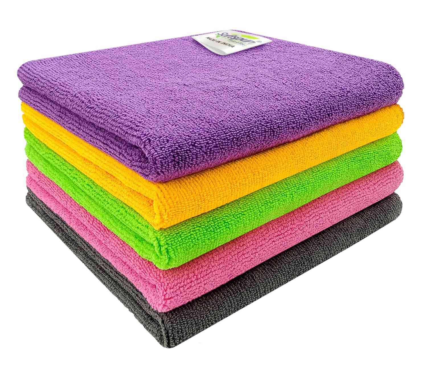 SOFTSPUN Microfiber Cloth 5pcs 40x40cms 340 GSM Multi-Color! Thick Lint & Streak-Free Multipurpose Cloths Automotive Microfibre Towels for Car Bike Cleaning Polishing Washing & Detailing. — Amazon offer on OfferLelo