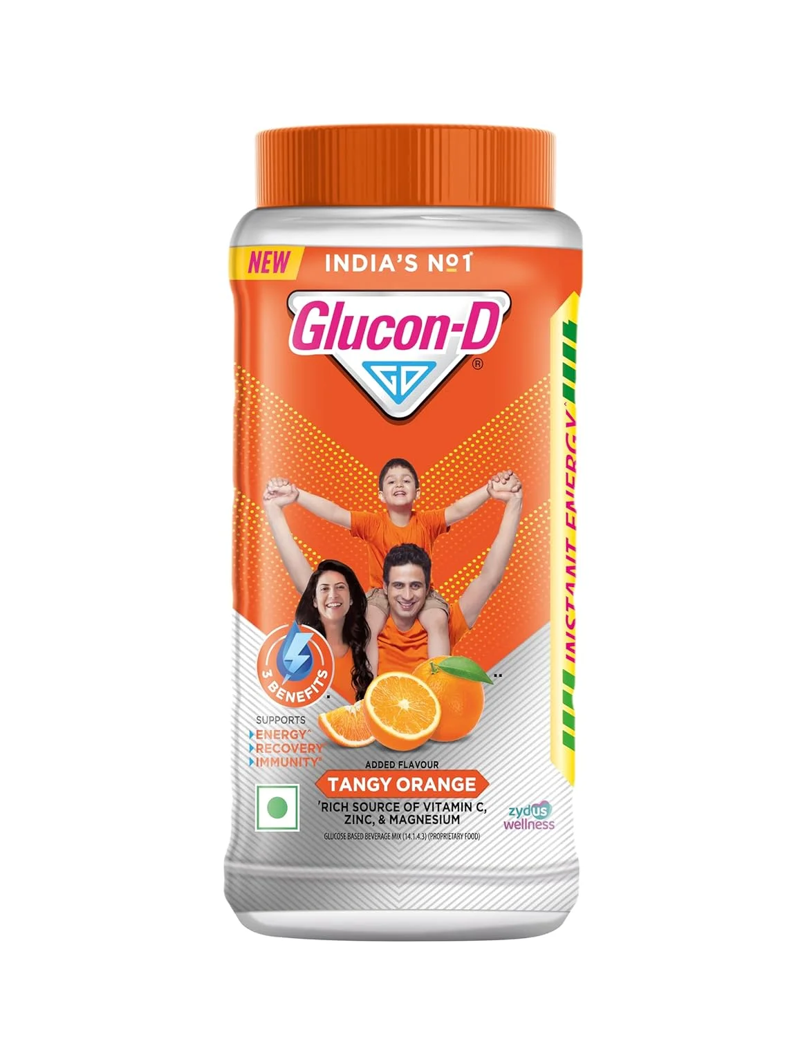  Click to see full view  Ask Rufus  What are the main ingredients?   Does it contain any artificial colours?   Can this be mixed with water?   Ask something else Glucon-D Tangy Orange with 3 Benefits of Energy, Recovery, and Immunity, Jar 400 g