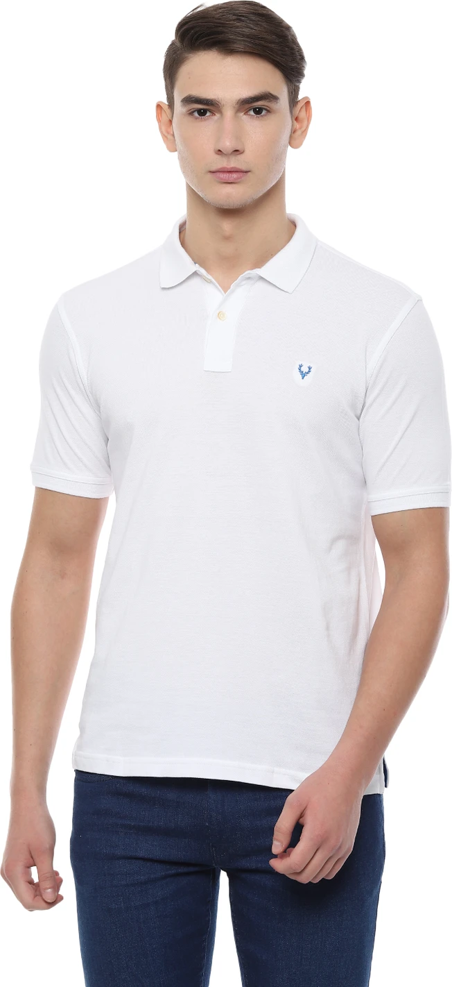 Allen Solly Men Solid Polo Neck Cotton Blend White T-Shirt