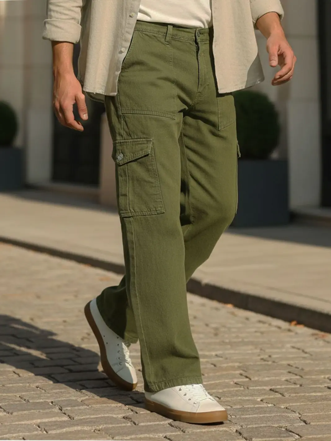 Urbano Fashion . Men Loose Fit Mid Rise Green Jeans