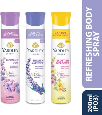 Yardley London Morning Dew Refreshing Body Spray + English Lavender + Scottish Meadows Deodorant Spray - For Women