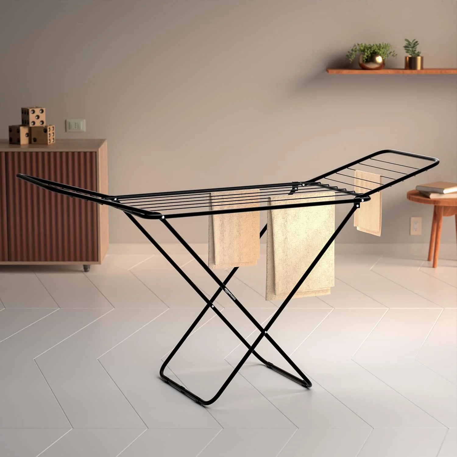 Amazon Basics Premium Cloth Drying Stand - 3 Way Folding, 42 Feet Drying Length, Lightweight, 20 Drying Rails (Black) Alloy Steel Pack of 1