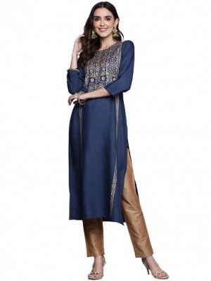 Varanga women peach straight kurta with gold print — Amazon offer on OfferLelo