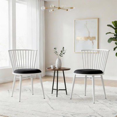 Amazon Brand- Solimo Iron Chair with Cushioned Seat | Comfortable & Plush Seating | Set of 2 | White — Amazon offer on OfferLelo