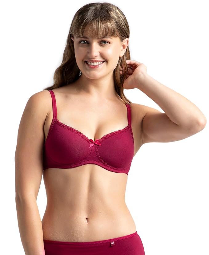 Jockey FE23 Women's Wirefree Padded Super Combed Cotton Elastane Stretch Medium Coverage Multiway Styling T-Shirt Bra with Detachable Straps