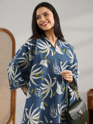 Libas Women Printed Cotton A-Line Kurti with Trousers & Dupatta — Amazon offer on OfferLelo