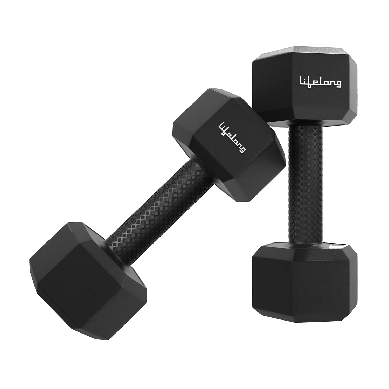 Lifelong PVC Hex Fixed Dumbbells Pack of 2 (2kg*2) Black Color for Home Gym