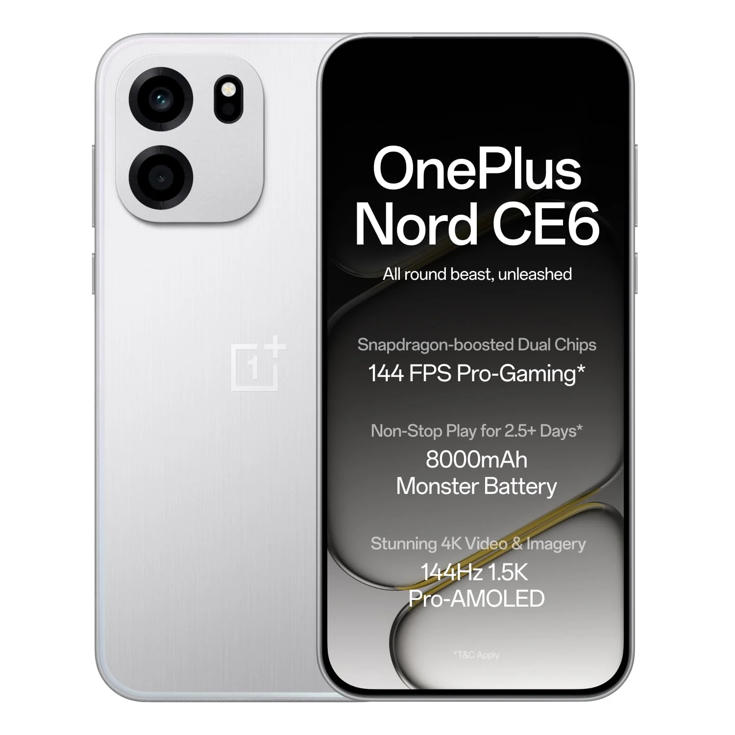 OnePlus Nord CE6 | 8GB+128GB | Lunar Pearl | Snapdragon 7s Gen 4 | Segment's Fastest Touch Response | 8000mAh Battery | 144Hz 1.5K AMOLED Display | 50MP Main + 32MP Selfie 4K Cameras | IP66,68,69,69K — Amazon offer on OfferLelo