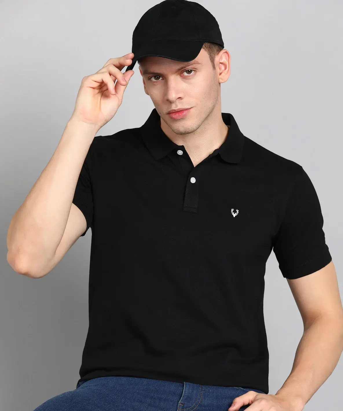 Allen Solly Men Solid Polo Neck Cotton Blend Black T-Shirt